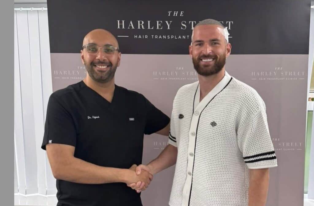 Ronnie Vint's Hair Transplant ronnie vint and dr elgindi after hair transplant at harley street hair transplant clinics